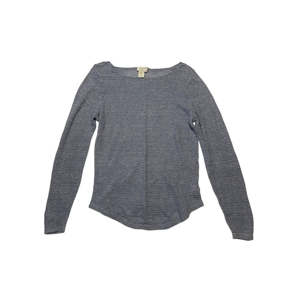 St. Tropez West Blue 100% Linen Boat Neck Long Sleeve Knit Sweater Womens Large‎